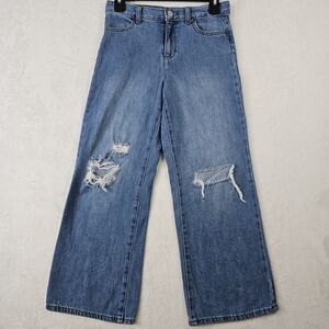 Wonder Nation Girls Size 10 Baggy Wide Leg Jeans Distressed Ripped Denim